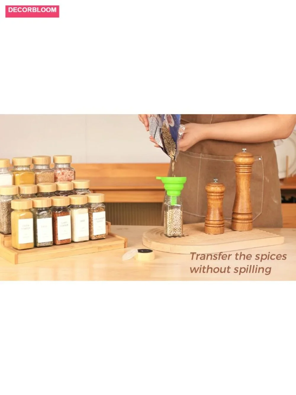 Glass Spice Jars Set of 6 with Bamboo Lids, Square Seasoning Containers 4oz,